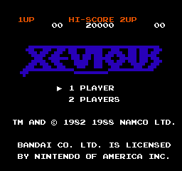 Xevious title screen for Famicom